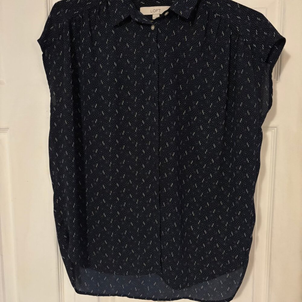Loft navy blue button up blouse
